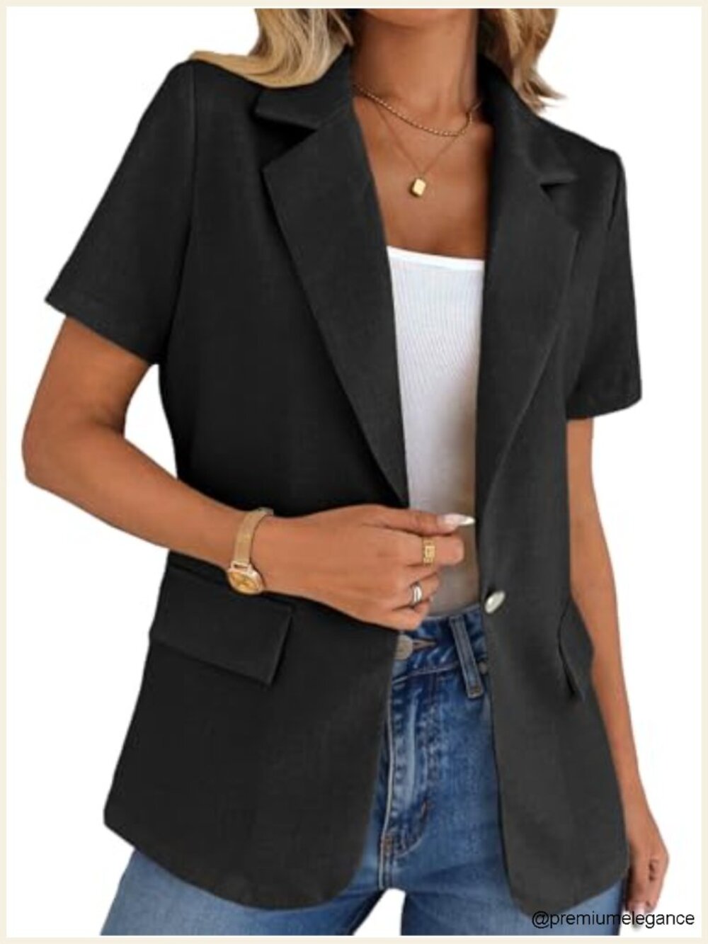 Mina Self Short Sleeve Blazer for Women Casual Work